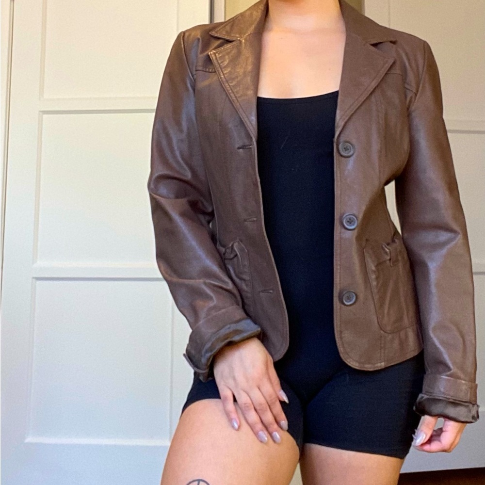 Brown leather coat